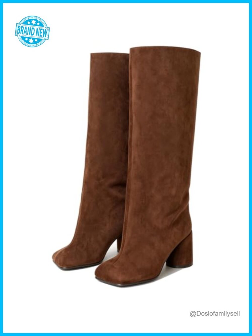 vivianly Wide Calf Knee High Boots Chunky Heel Square Toe Tall Suede